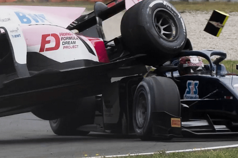Halo plays its part in a collision between F2 drivers