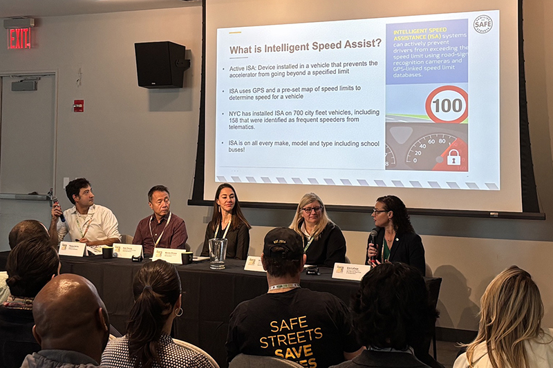 Thomas DeVito (Families for Safe Streets), Ivan Cheung (retired FHWA/NTSB), Natalie Draisin (FIA Foundation), Kim Summerlot (Learn.net), and Erin LaFarge (NYDOT) showcased the ways ISA has gained traction quickly, across borders.