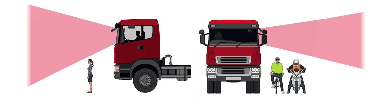Vulnerable road users are not directly visible by the driver of traditional cab-over-engine trucks. Image: Transport for London.