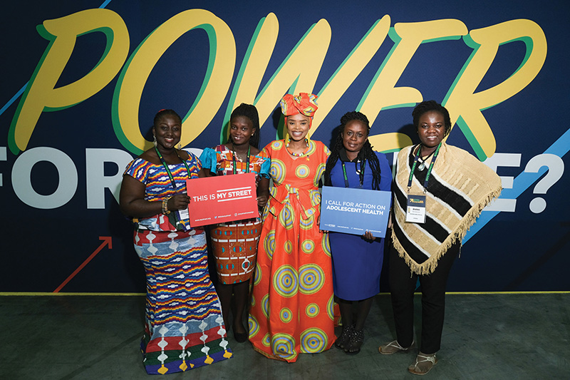 Zoleka Mandela with youth activists at the &#x27;Women Deliver&#x27; global conference in Vancouver, 2019.